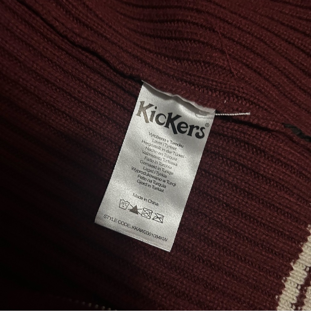 Kickers Ribbed Cropped Zip Cardigan in Burgundy with Red Accent - Picture 6 of 9